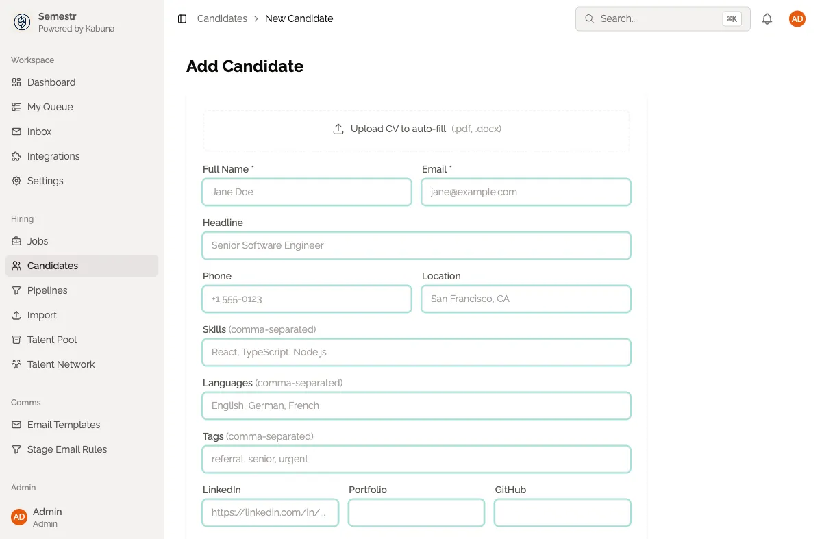 Add candidate form