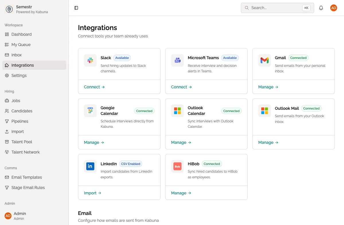 Integrations page