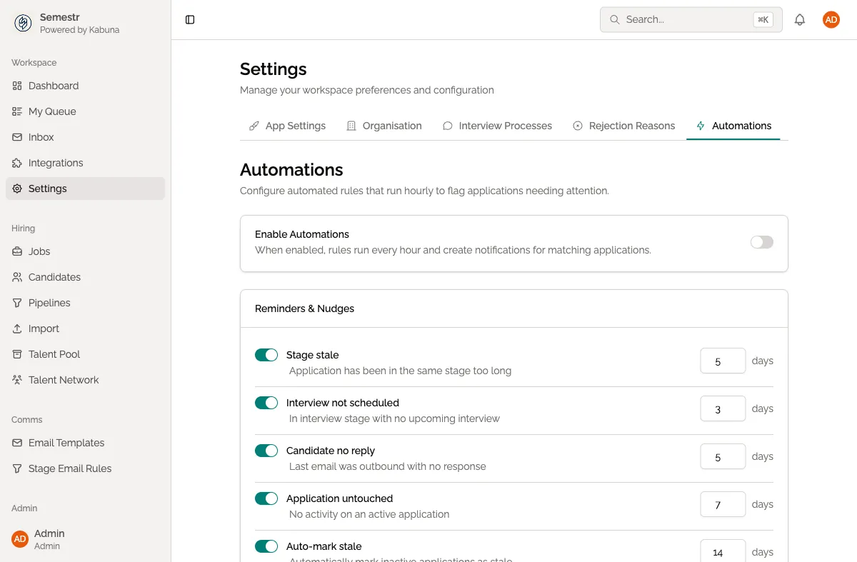 Automations settings